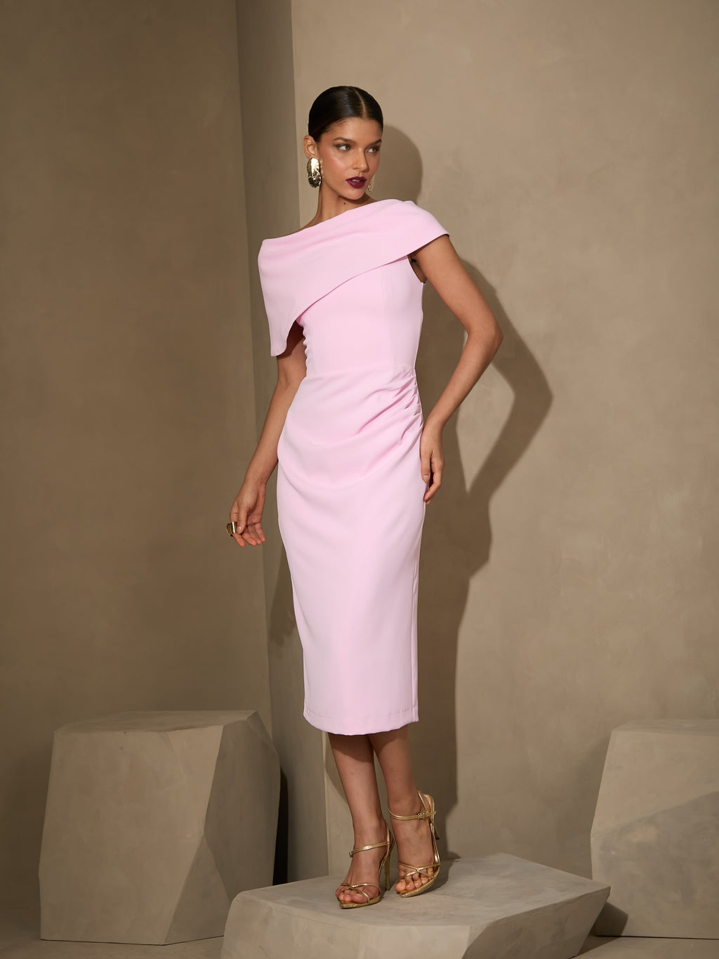 Women’s Pink Asymmetric Midi Dress