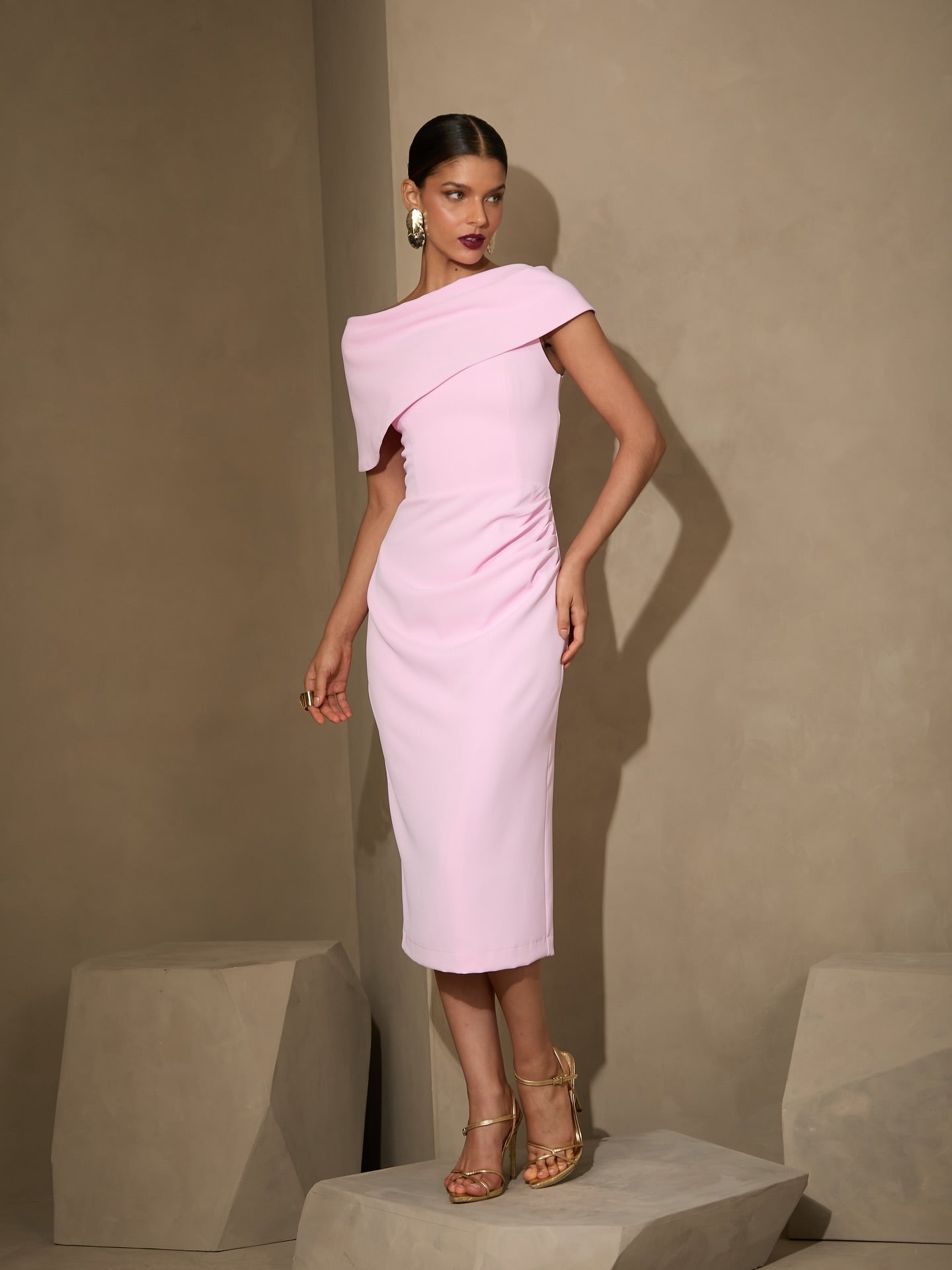 Women’s Pink Asymmetric Midi Dress