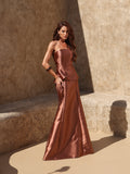 Women’s Brown Satin Strapless Gown