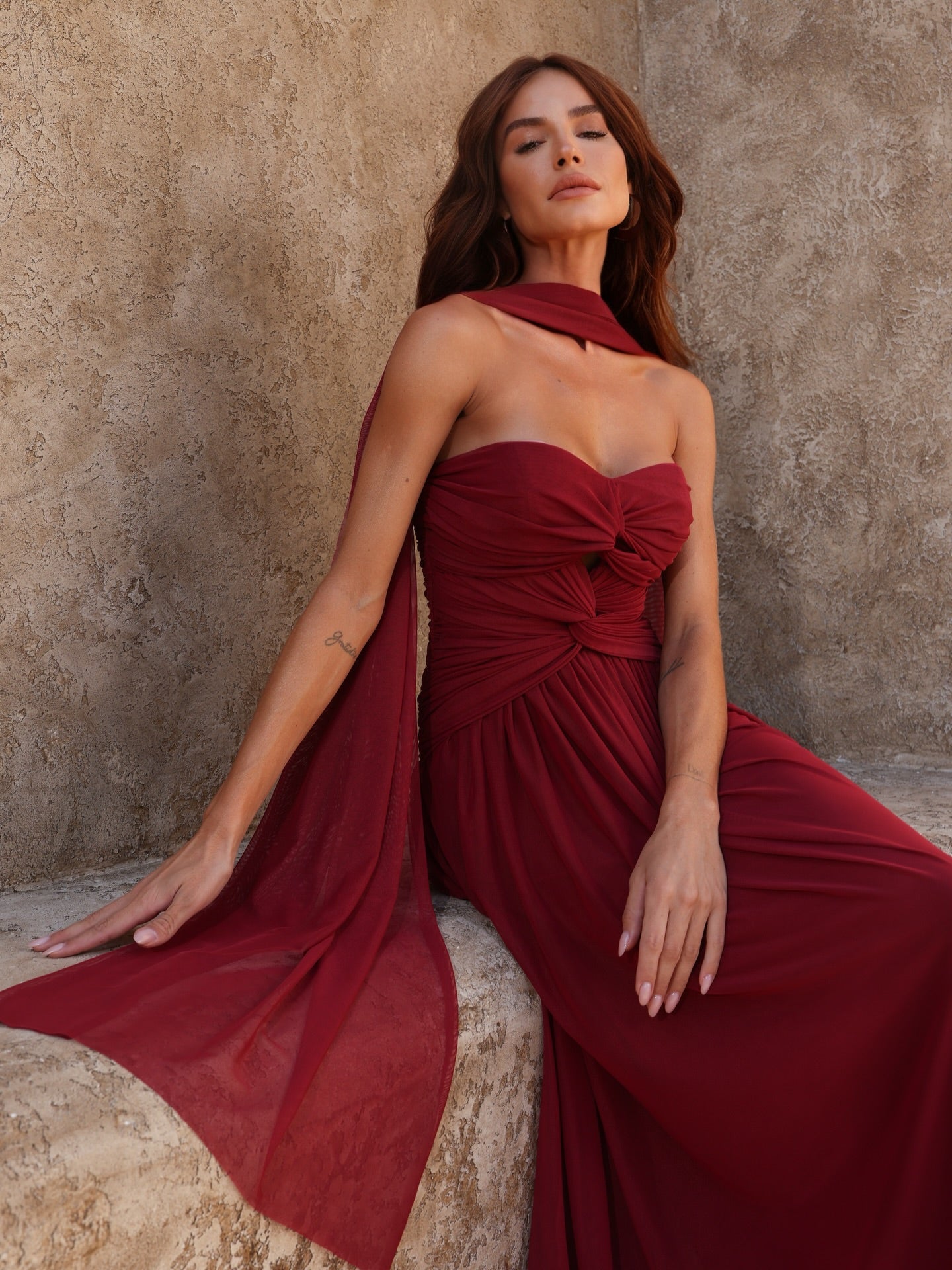 Women’s Red Draped Maxi Dress