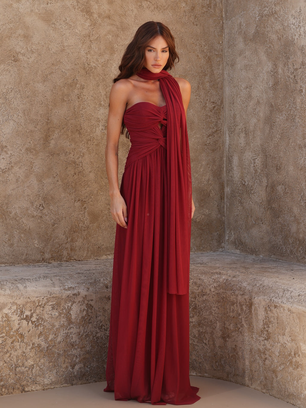 Women’s Red Draped Maxi Dress