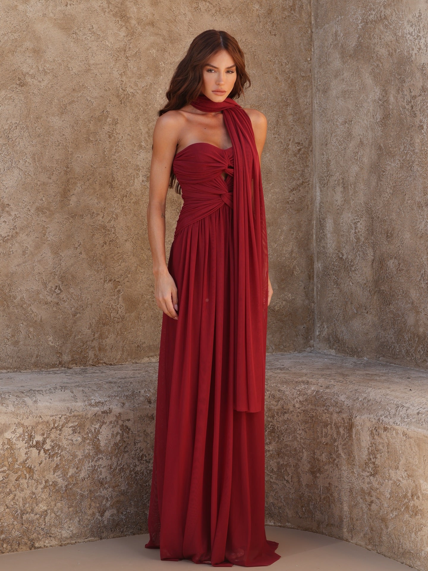 Women’s Red Draped Maxi Dress